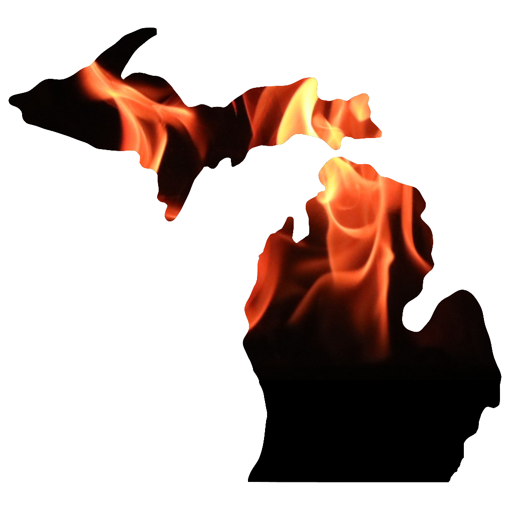 NMHOP Logo - Map of Michigan with flames on the Northern parts