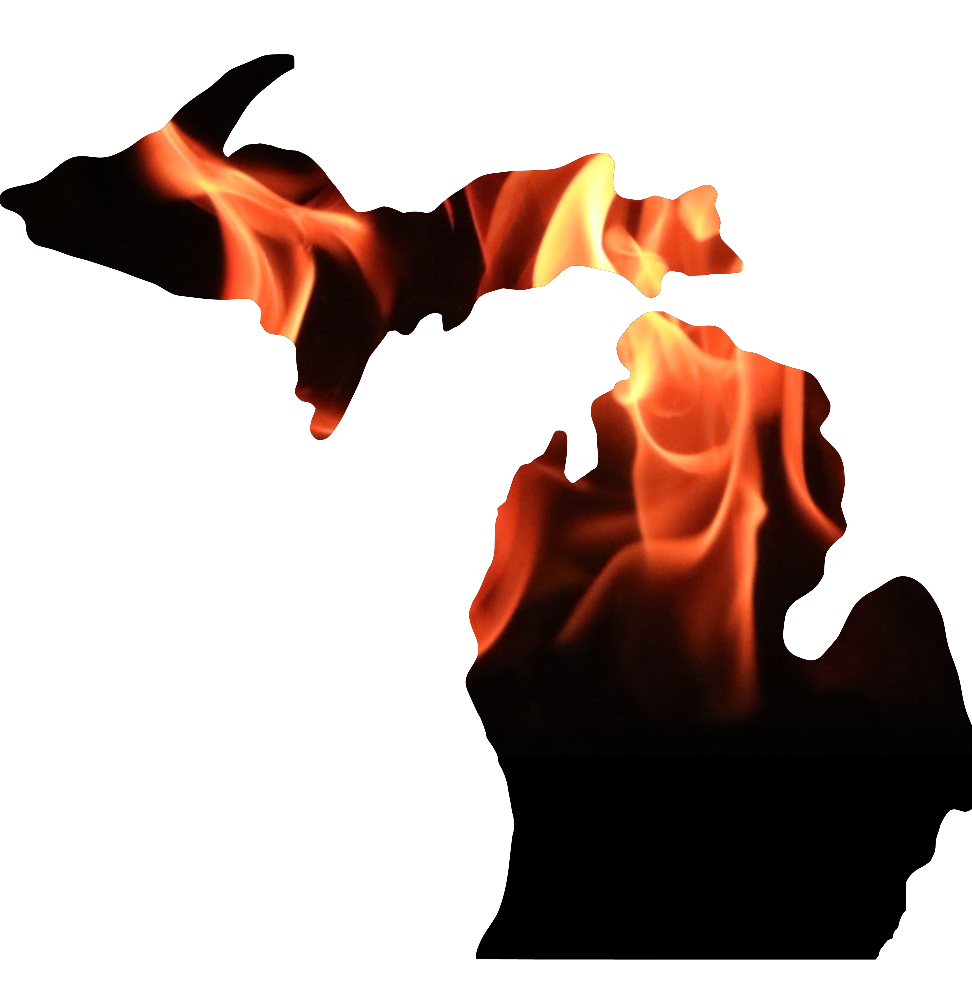 NMHOP Logo - Map of Michigan with flames on the Northern parts