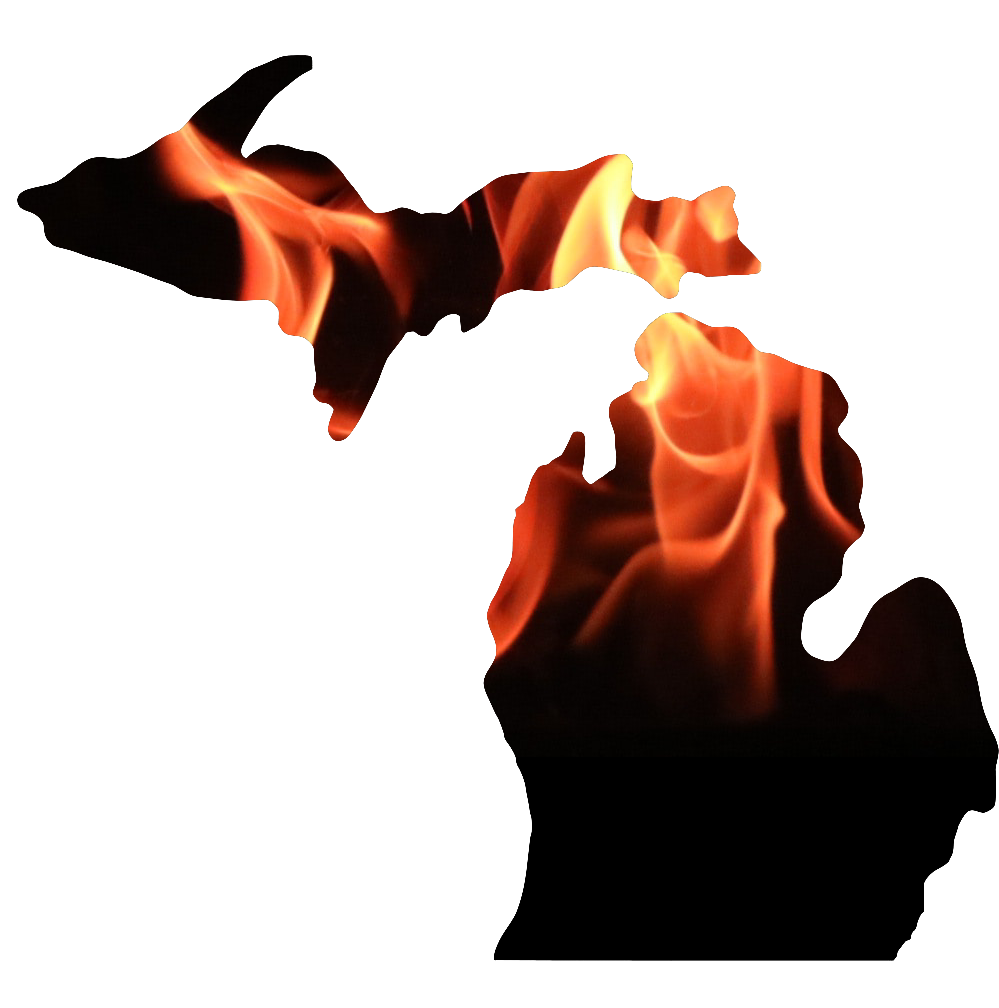 NMHOP Logo - Map of Michigan with flames on the Northern parts